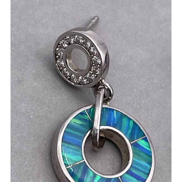 Havana 925 Sterling Silver Synthetic Opal Cubic Zirconia Dangle Hoop Earrings - Picture 5 of 8